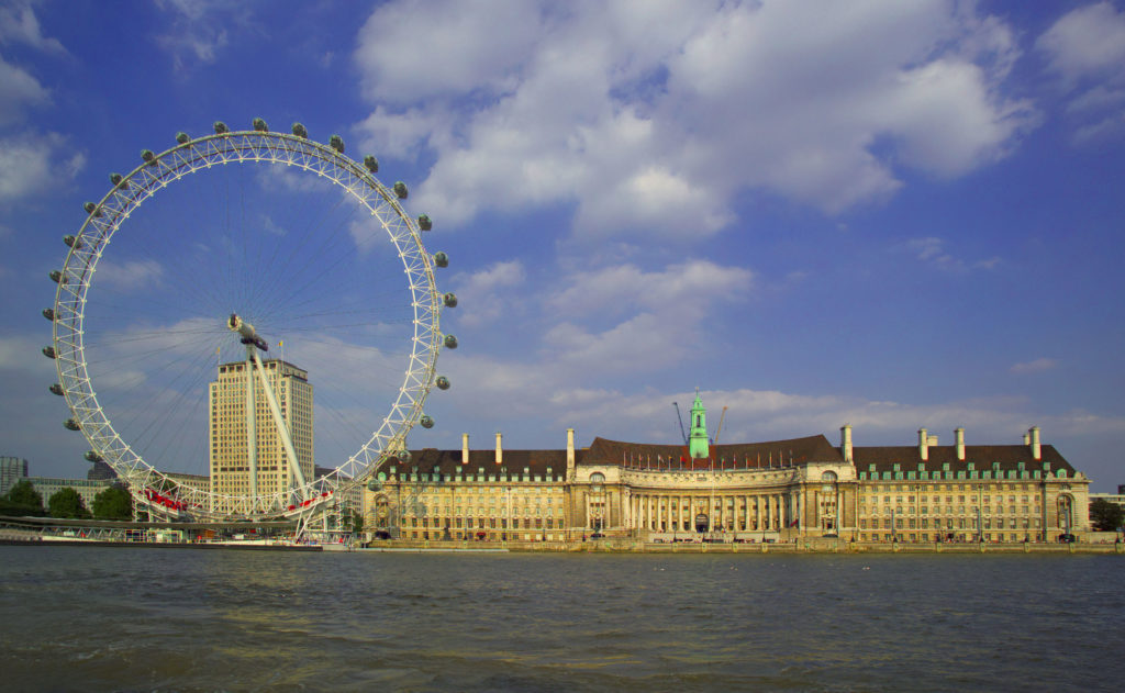 South Bank - View across the River Thames showing the iconic London Eye ...