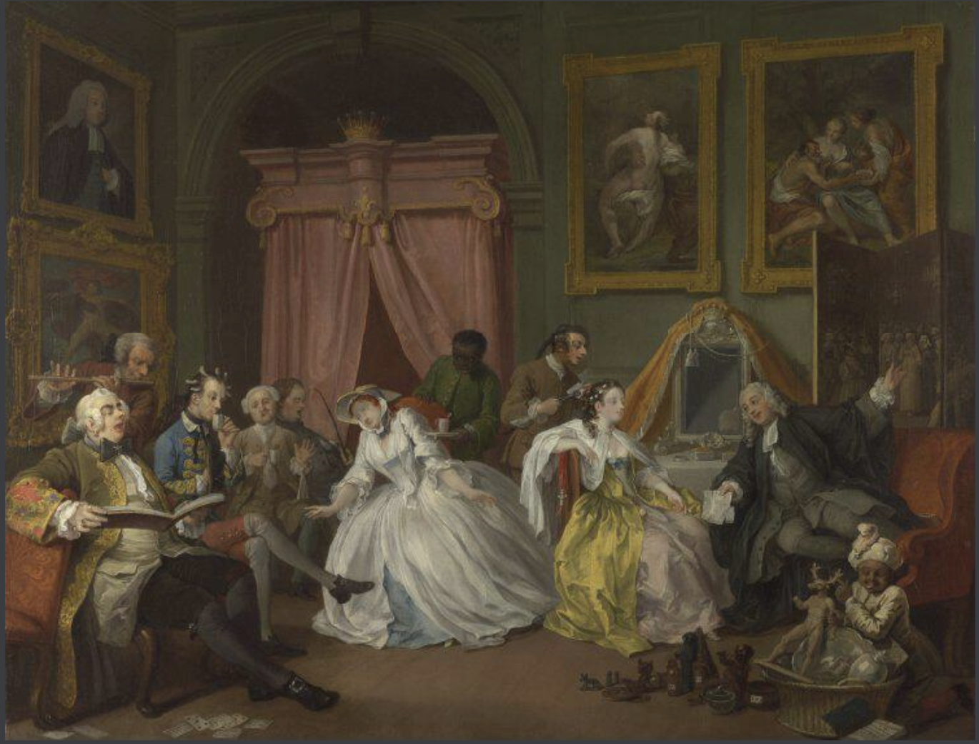 The Toilette (detail), Marriage a la Mode by William Hogarth, 1745, National Gallery, London.Public Domain.