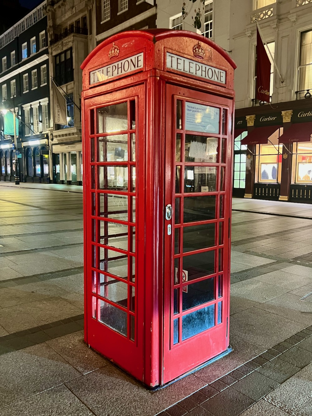 Red Telephone Box on New Bond Street in London. Photo Credit: © Ursula Petula Barzey.